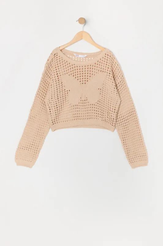 Chandail en tricot ajouré à imprimé Papillon pour fille sold by Urban Planet