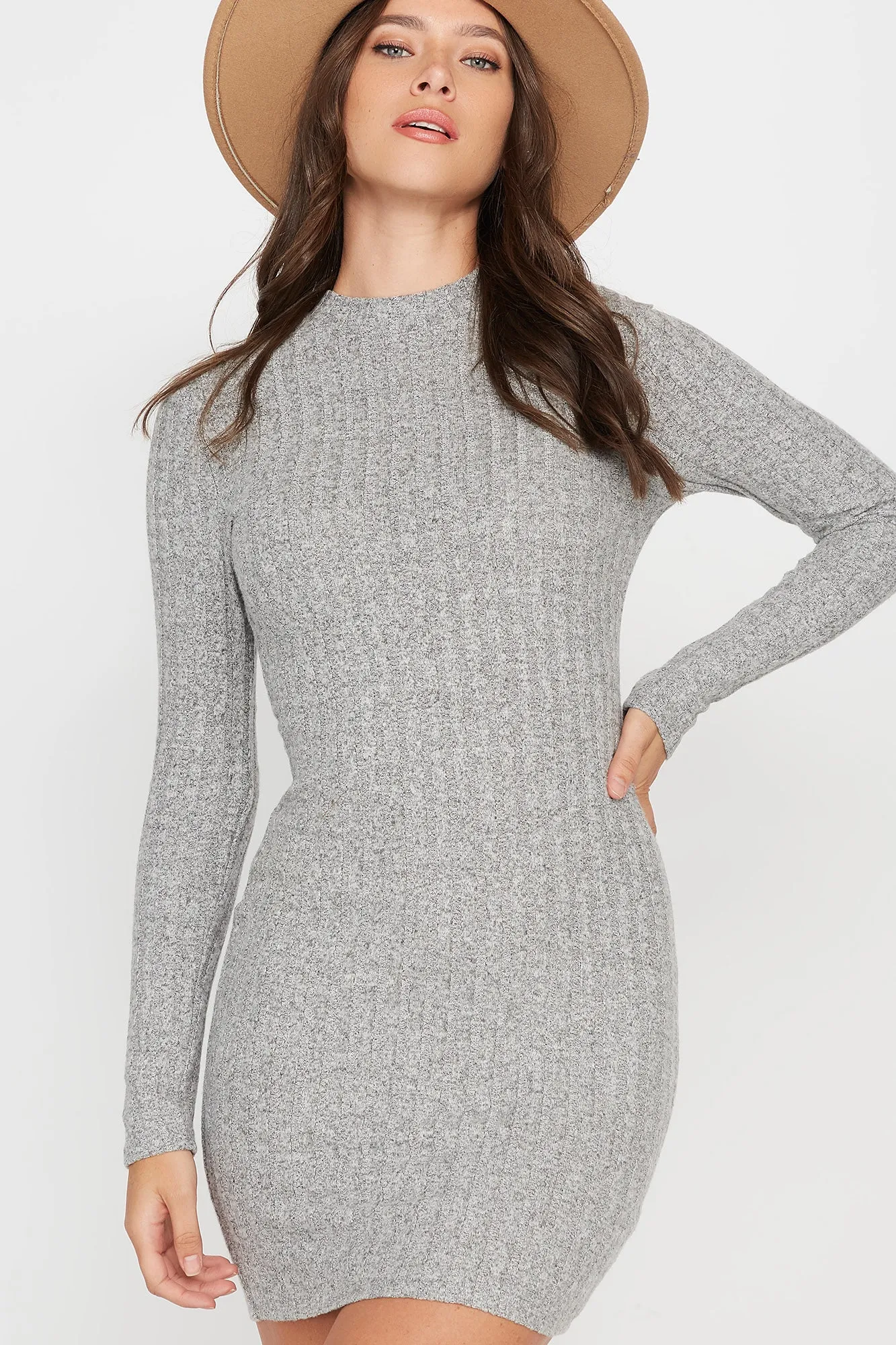 Ribbed Mock Neck Long Sleeve Mini Dress sold by Urban Planet