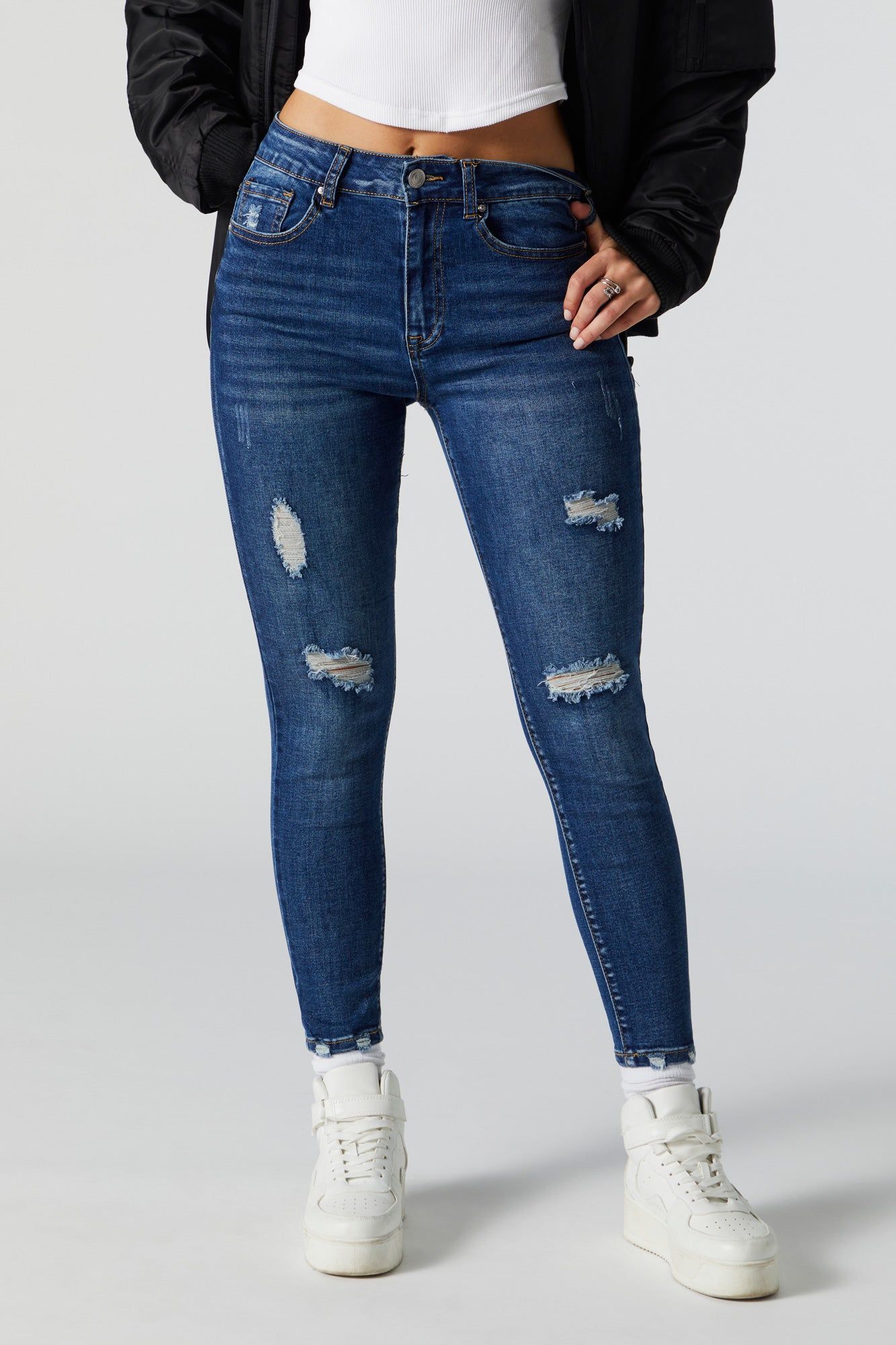 Dark Wash Distressed Skinny Jean sold by Urban Planet product image thumbnail 2