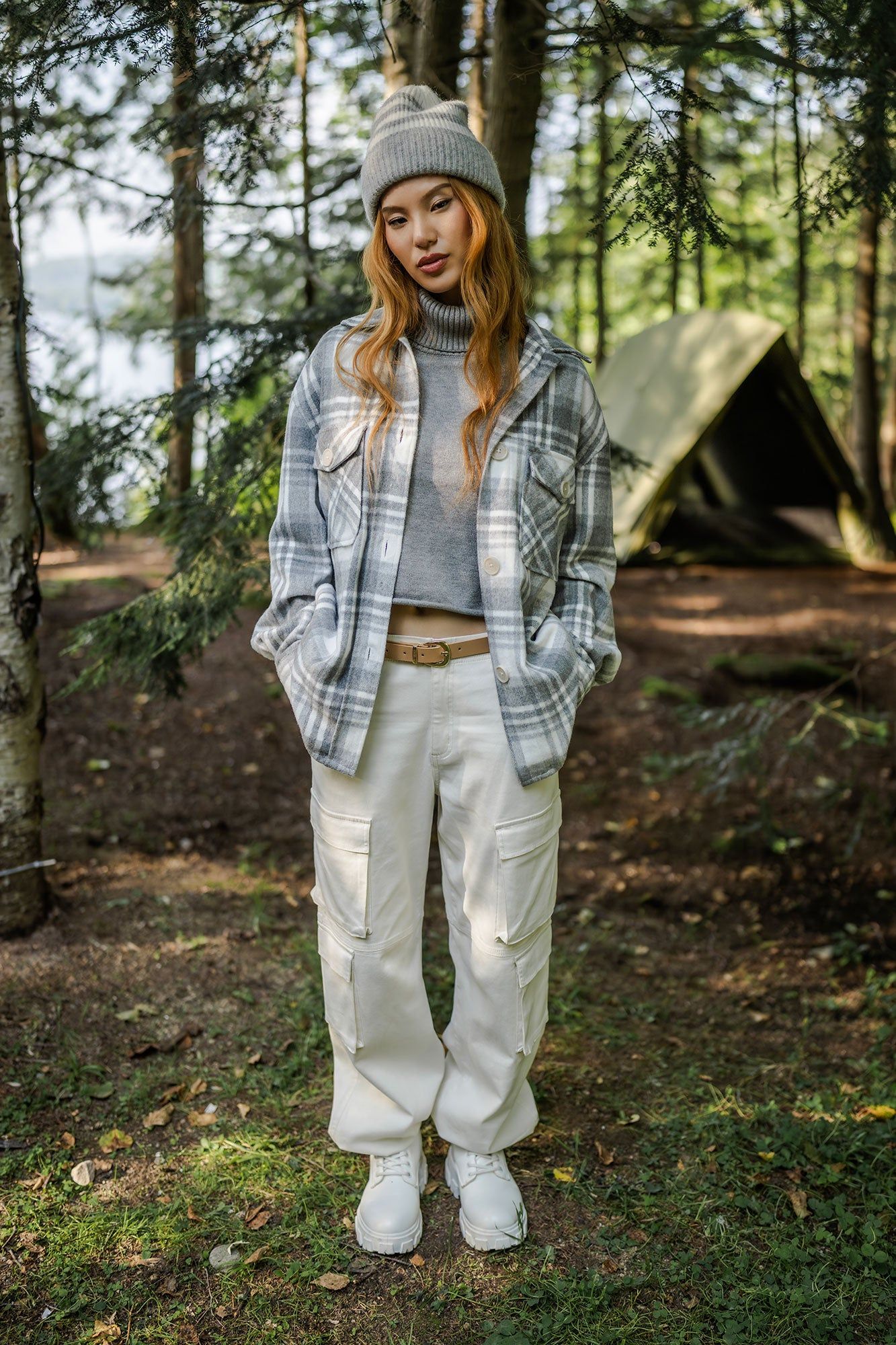 Blouson-chemisier à carreaux bleu gris sold by Urban Planet