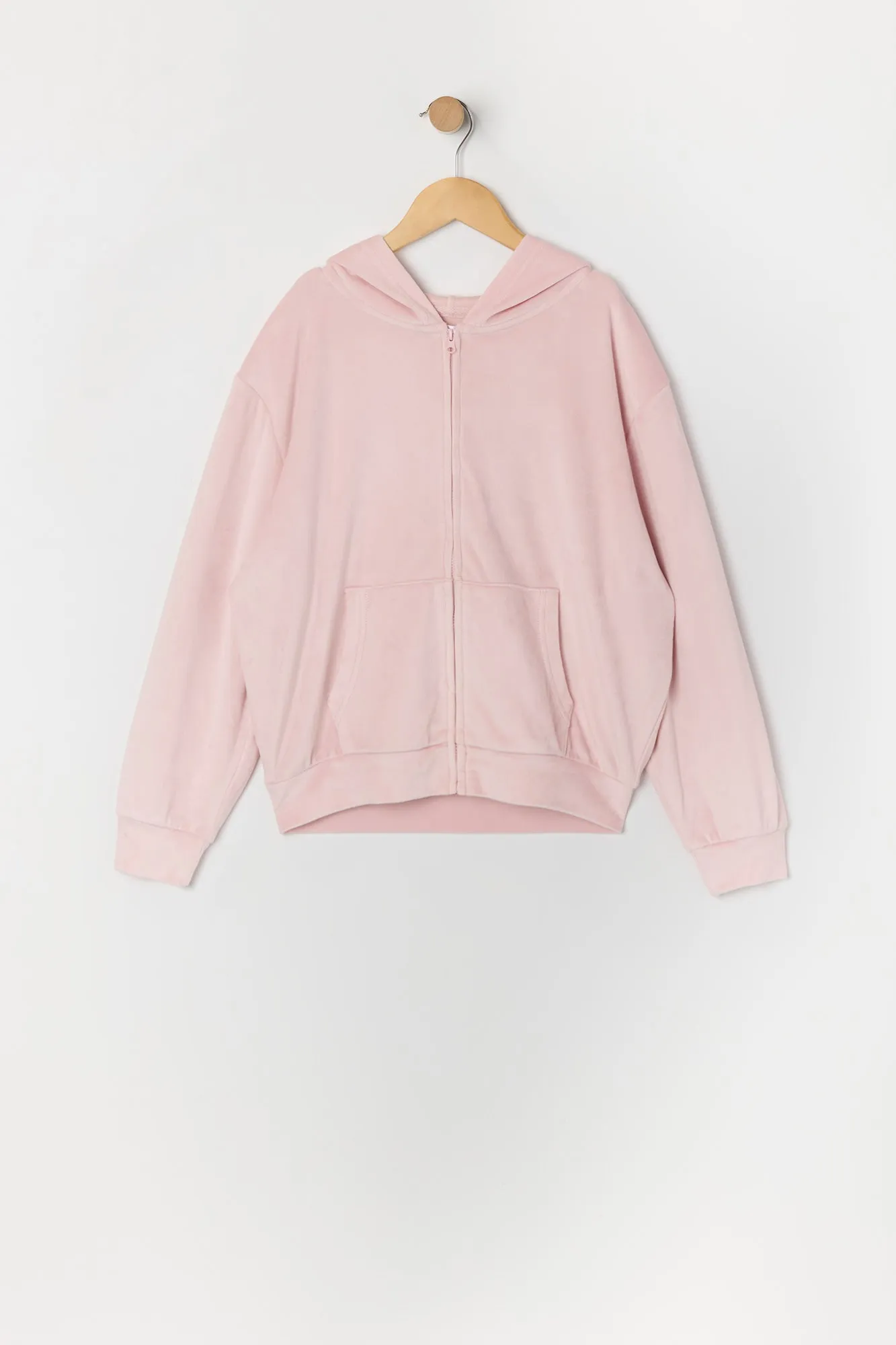 Haut surcimensionné à capuchon en velours avec fermeture à glissière pour fille sold by Urban Planet product image thumbnail 3