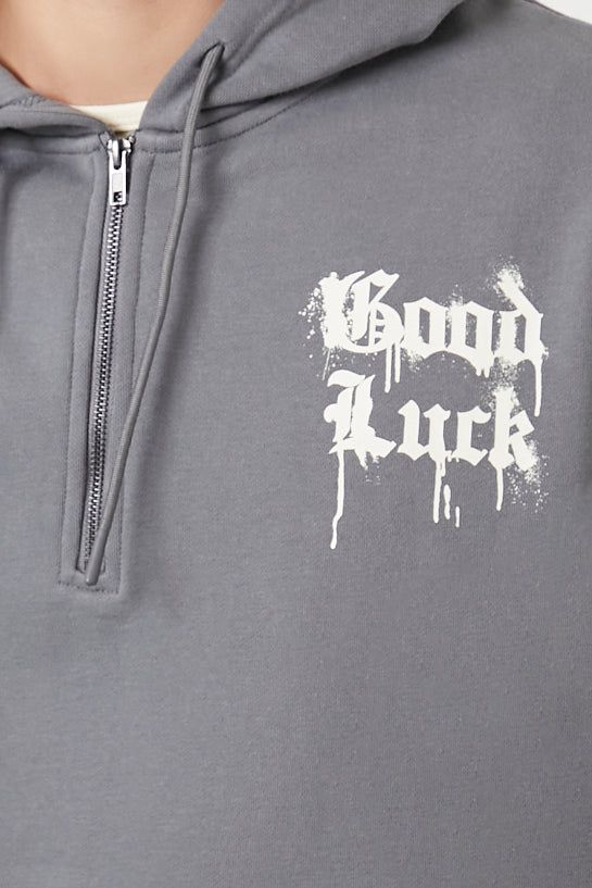 Haut à capuchon à demi-glissière et imprimé Good Luck sold by Urban Planet product image thumbnail 5