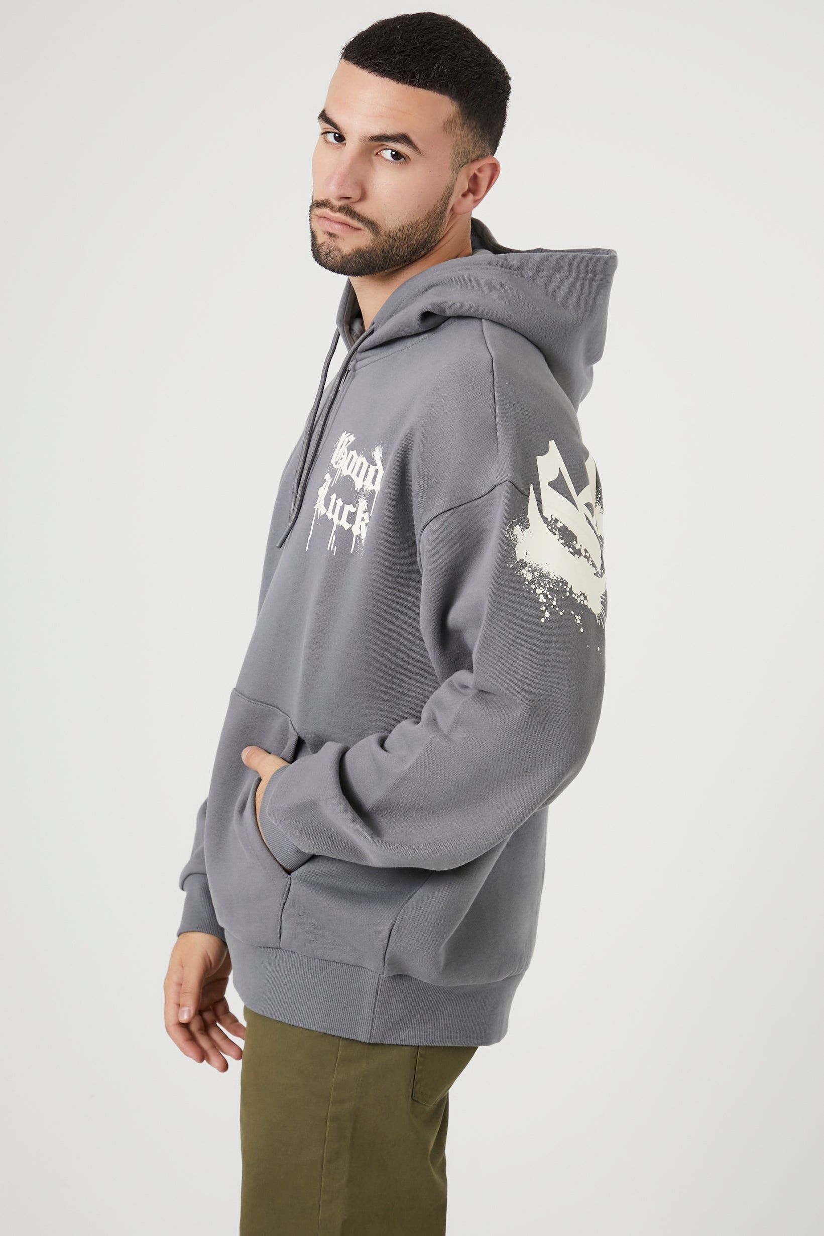 Haut à capuchon à demi-glissière et imprimé Good Luck sold by Urban Planet product image thumbnail 2