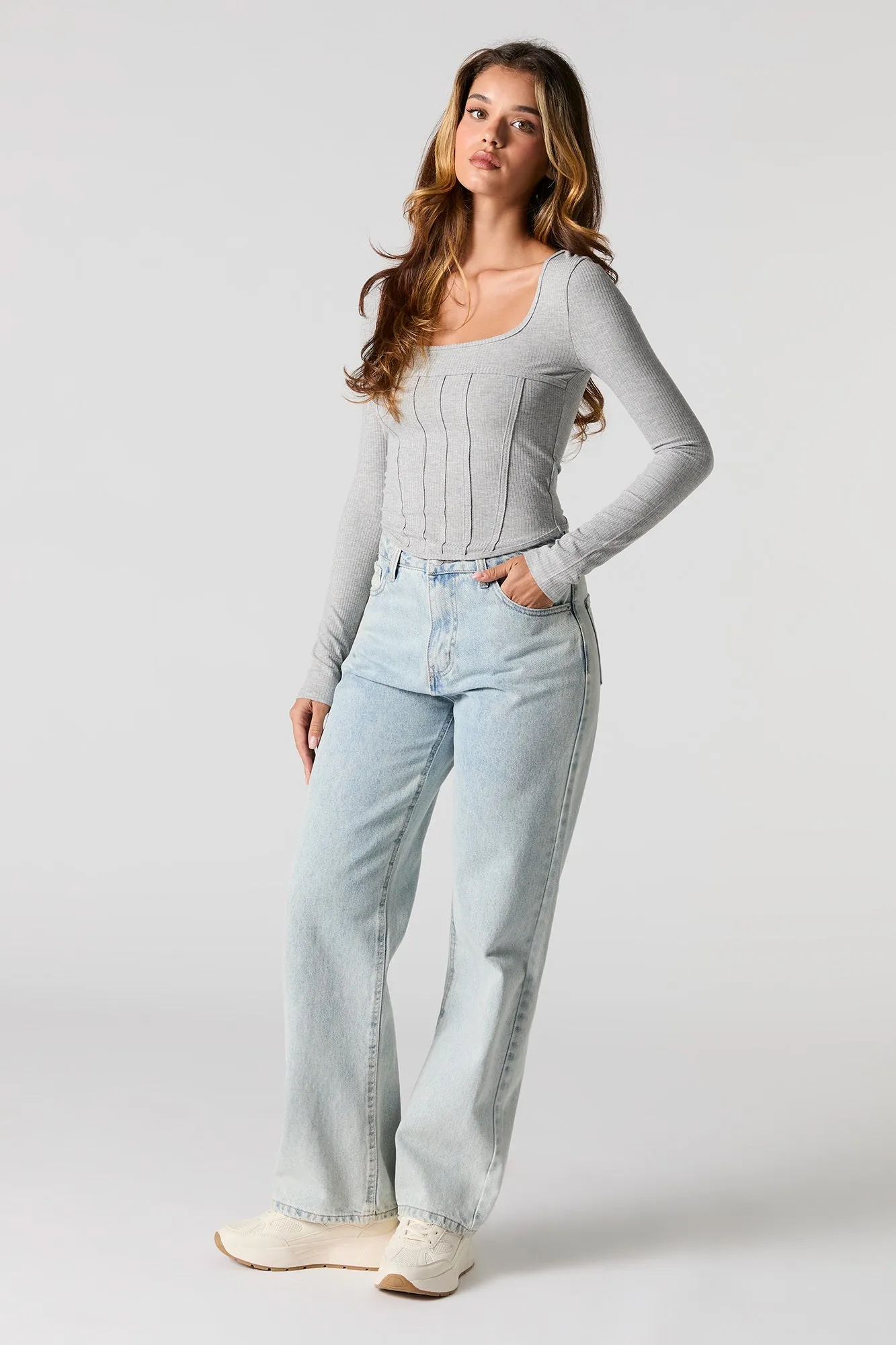 Haut de style corset côtelé à manches longues sold by Urban Planet product image thumbnail 3