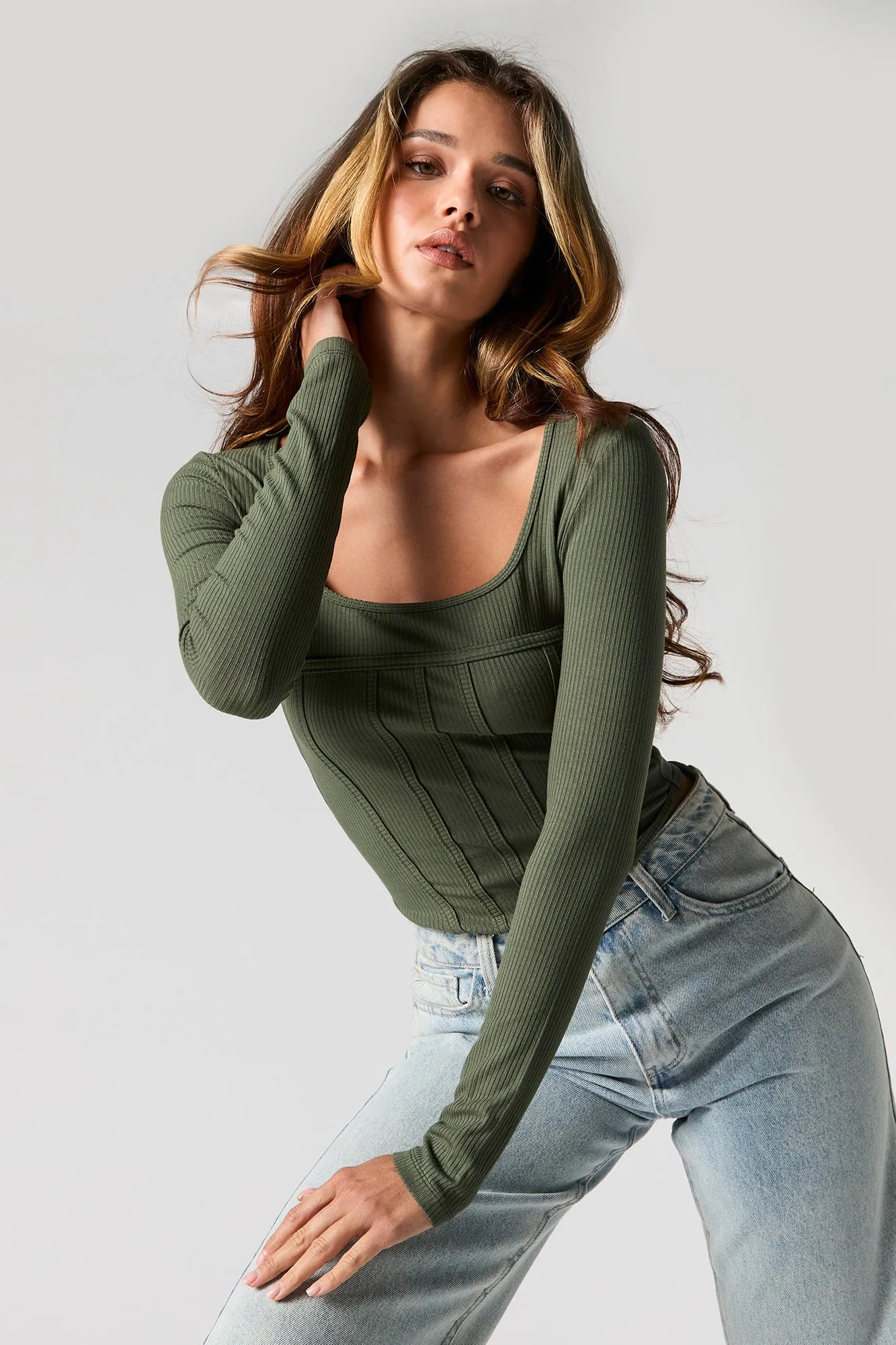 Haut de style corset côtelé à manches longues sold by Urban Planet product image thumbnail 4