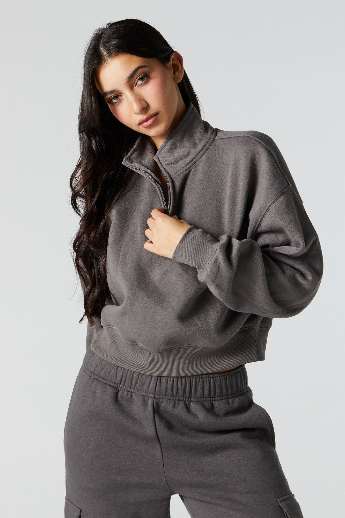Fleece Quarter Zip Sweatshirt sold by Urban Planet product image thumbnail 4