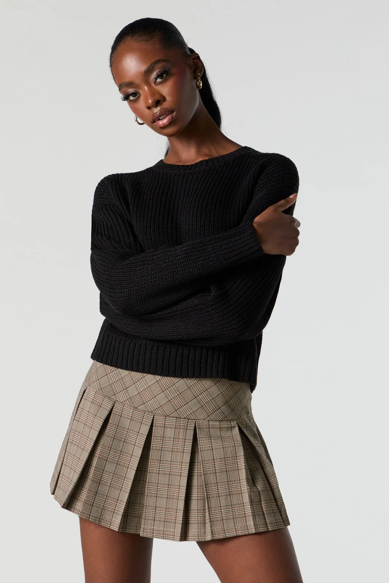 Chandail ras du cou en tricot côtelé uni sold by Urban Planet product image thumbnail 4