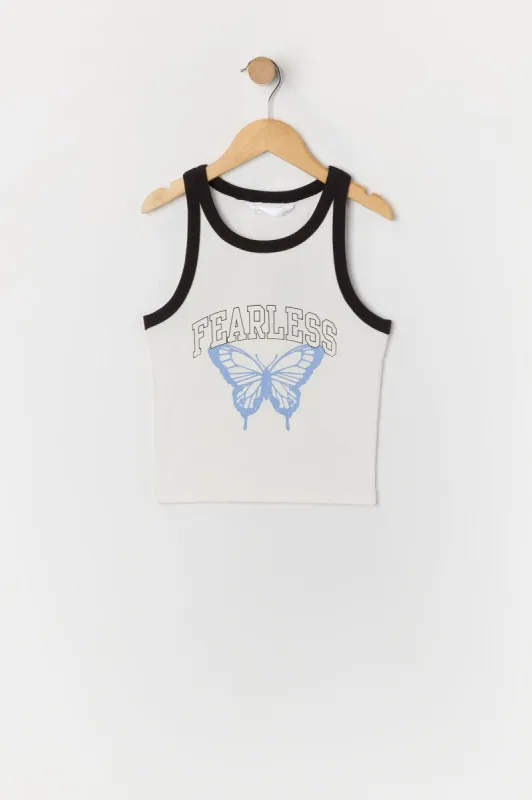 Débardeur côtelé à liséré contrastant avec imprimé Fearless pour fille sold by Urban Planet