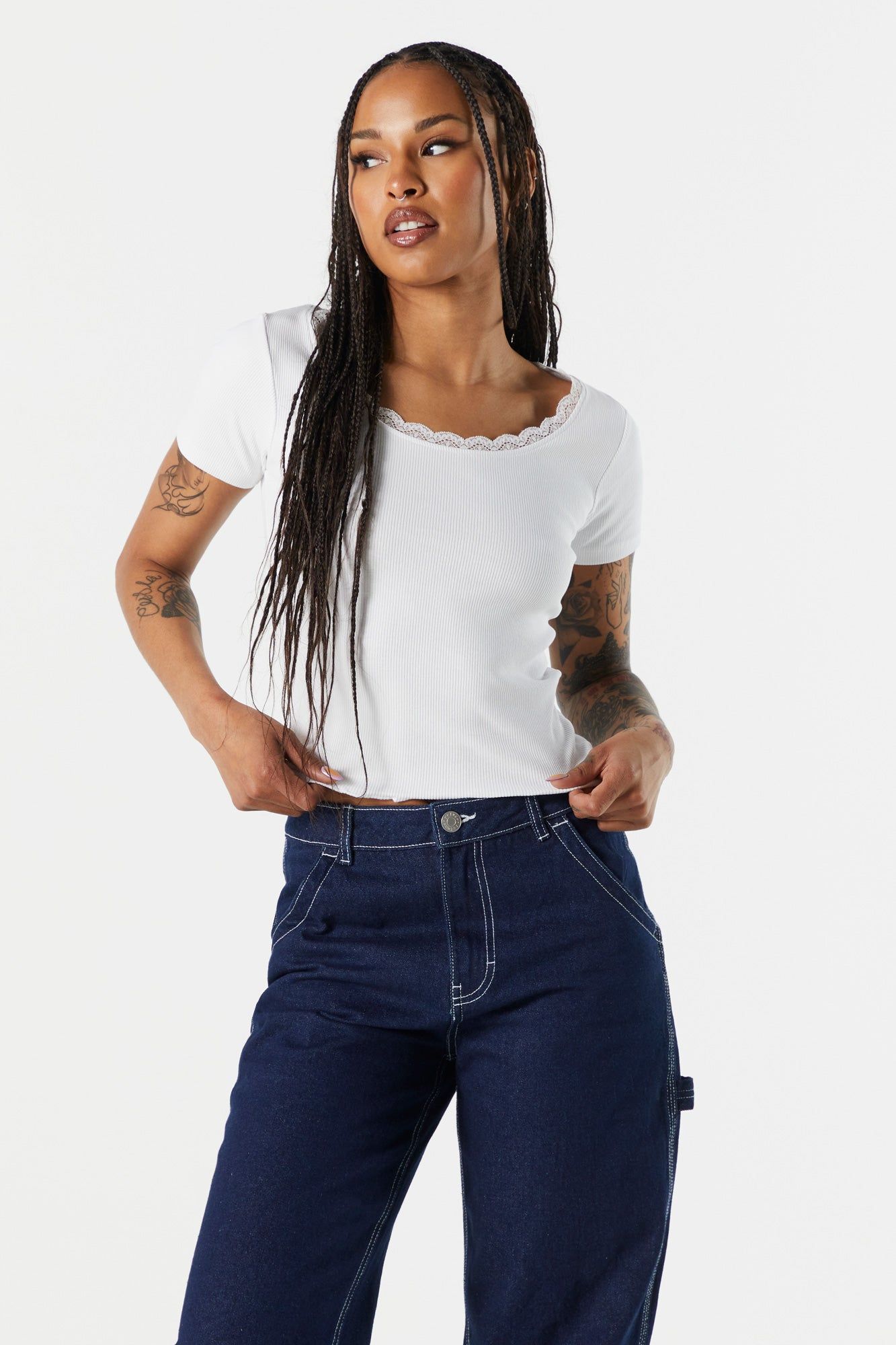 T-shirt côtelé avec liséré de dentelle sold by Urban Planet product image thumbnail 7