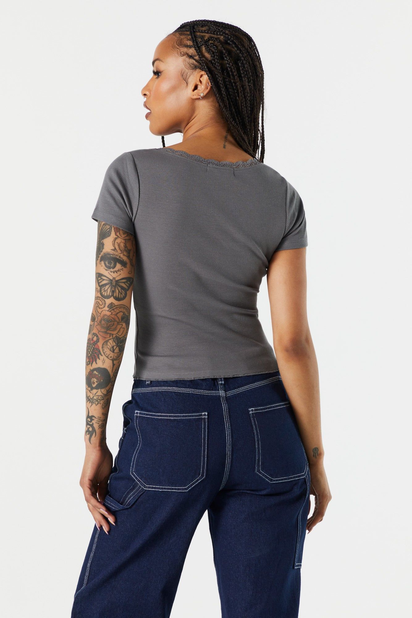 T-shirt côtelé avec liséré de dentelle sold by Urban Planet product image thumbnail 5