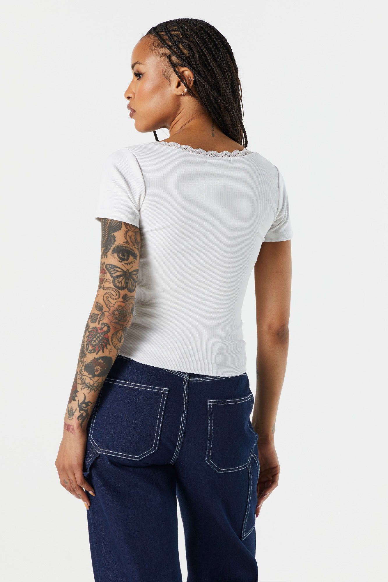 T-shirt côtelé avec liséré de dentelle sold by Urban Planet product image thumbnail 8