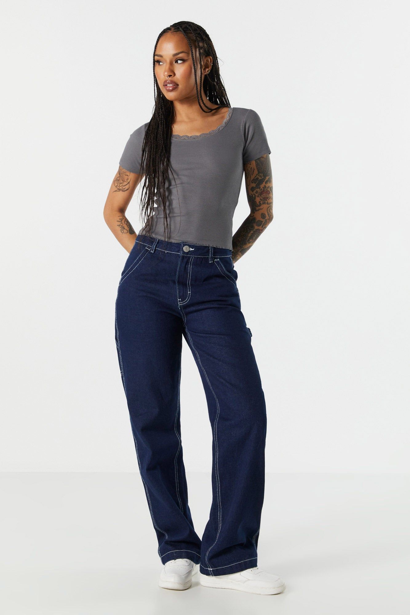 T-shirt côtelé avec liséré de dentelle sold by Urban Planet product image thumbnail 6