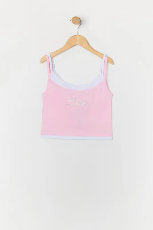 Débardeur superposé à imprimé Love avec pierres du Rhin pour fille sold by Urban Planet