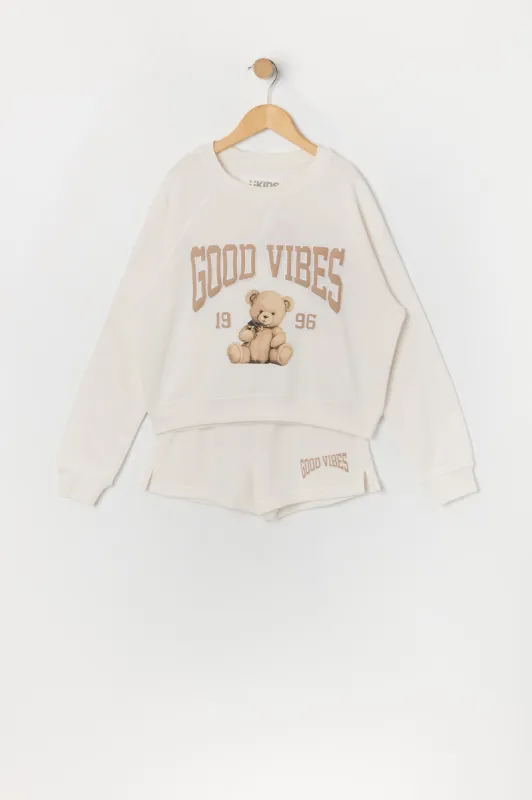 Ensemble avec chandail et short à motif brodé Teddy en sergé pour fille sold by Urban Planet