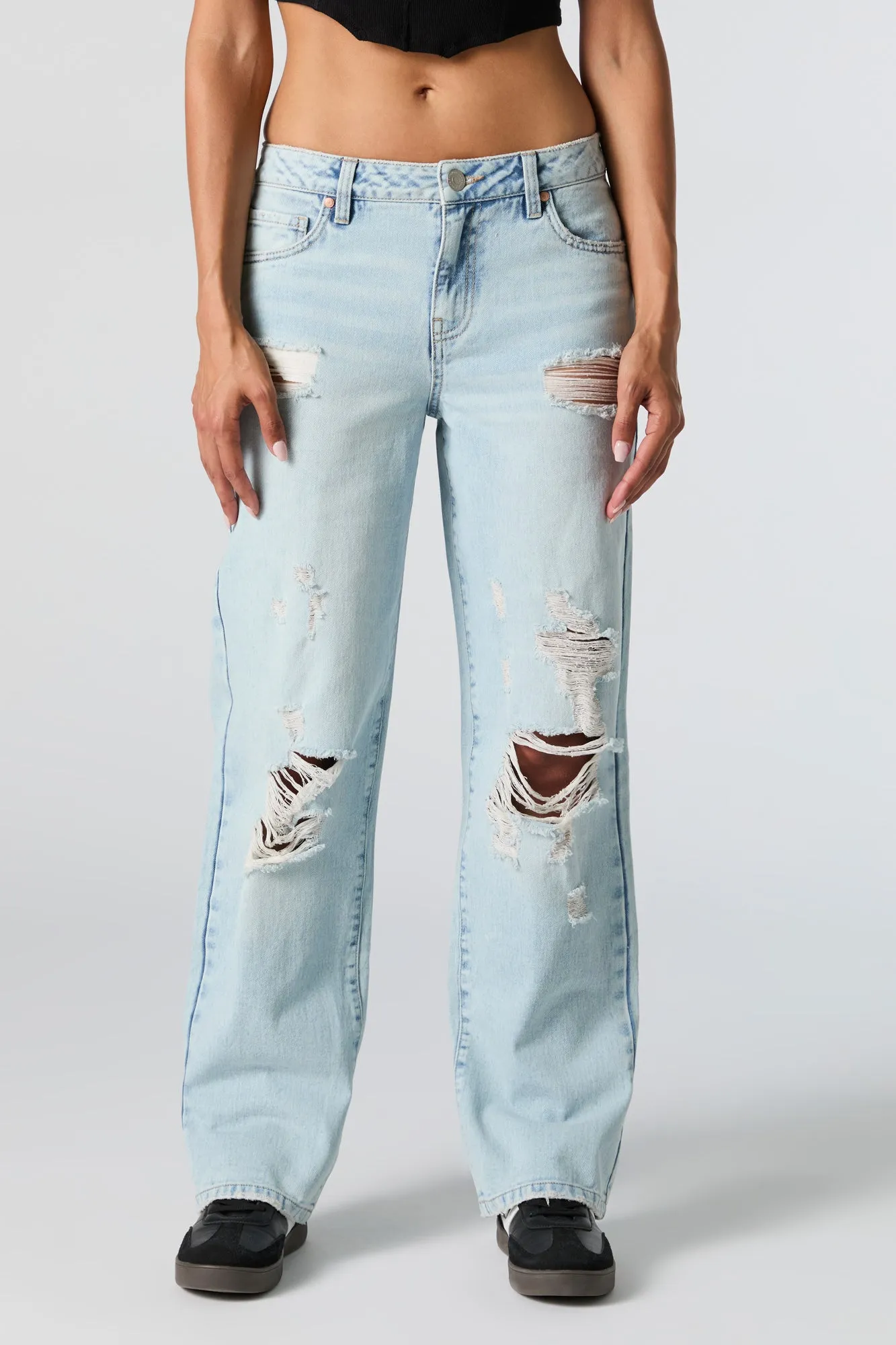 Light Wash Distressed Slouchy Straight Leg Jean sold by Urban Planet product image thumbnail 2