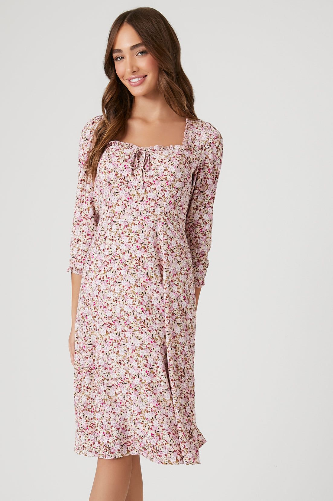 Robe midi fleurie avec encolure carrée sold by Urban Planet product image thumbnail 4