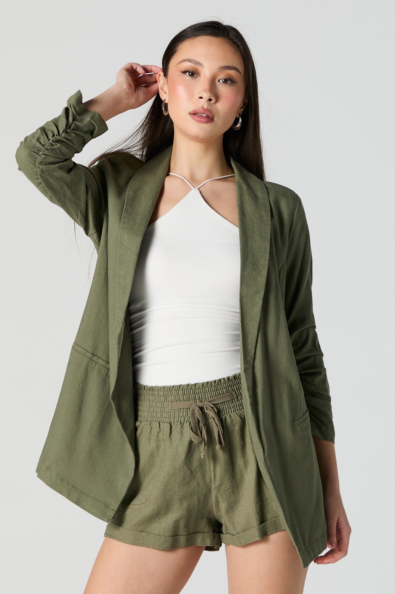 Linen Open Front Blazer sold by Urban Planet product image thumbnail 4