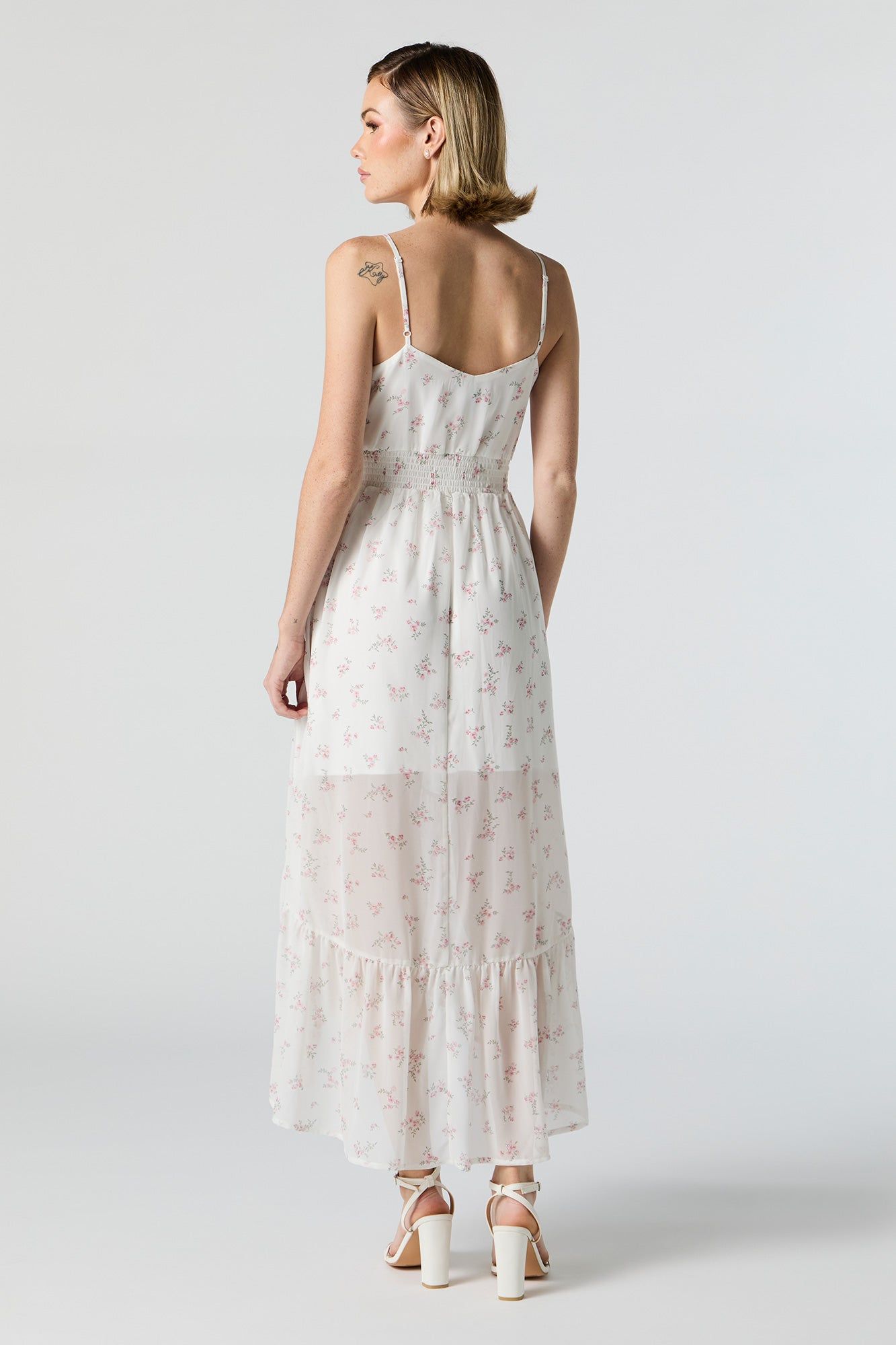 White Floral Chiffon High Low Midi Dress sold by Urban Planet product image thumbnail 3