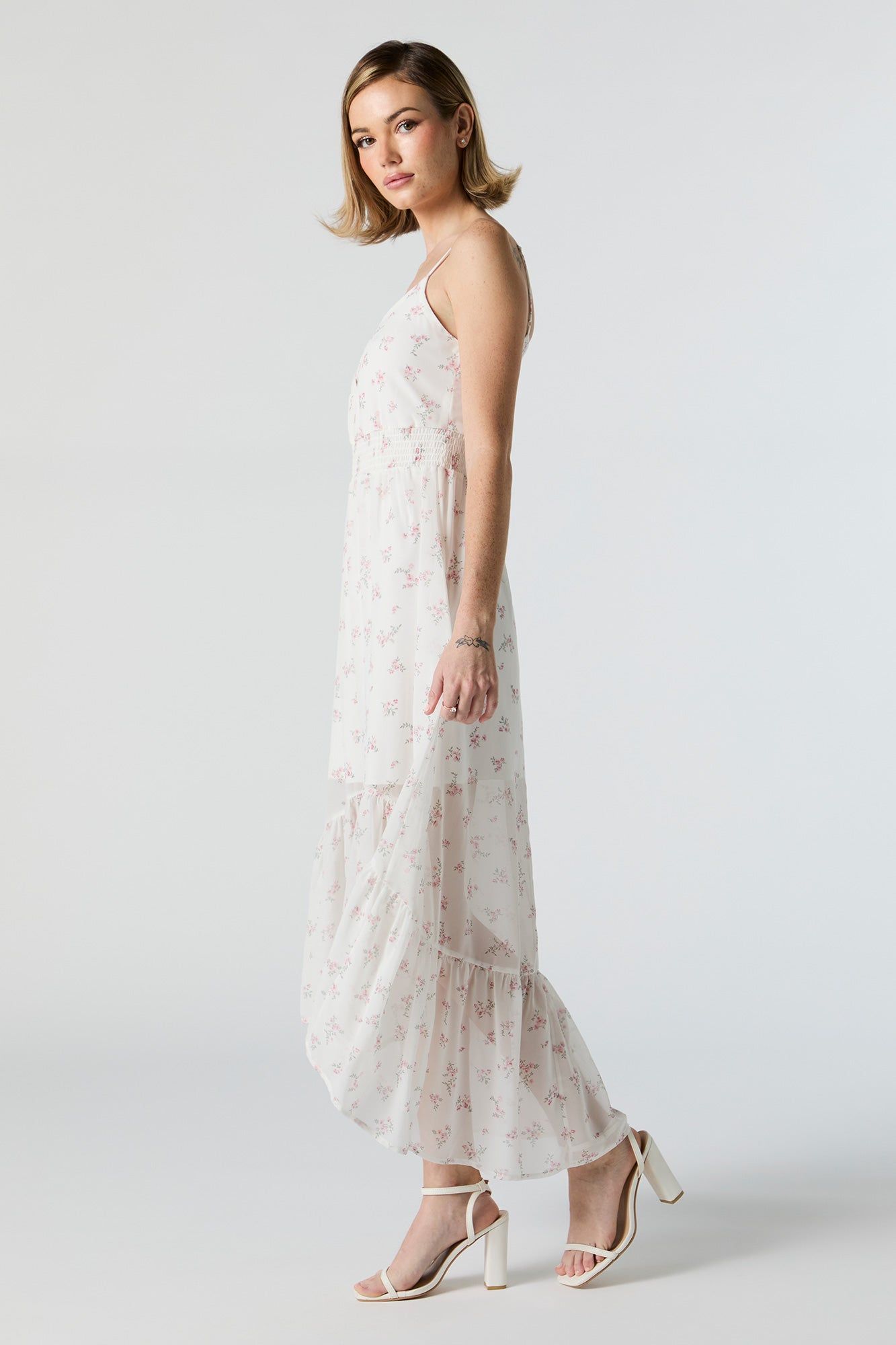 White Floral Chiffon High Low Midi Dress sold by Urban Planet product image thumbnail 2