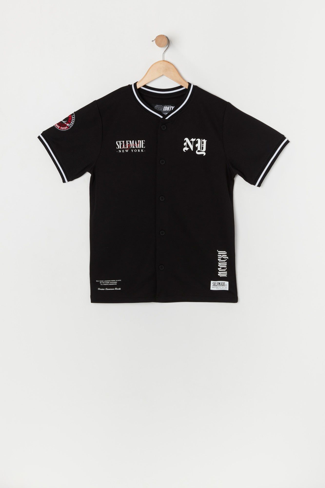 Boys Self Made NY Graphic Baseball Jersey sold by Urban Planet