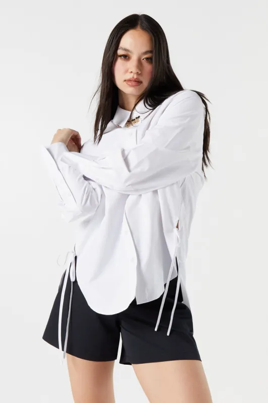 Side Tie Oversized Button-Up Top sold by Urban Planet
