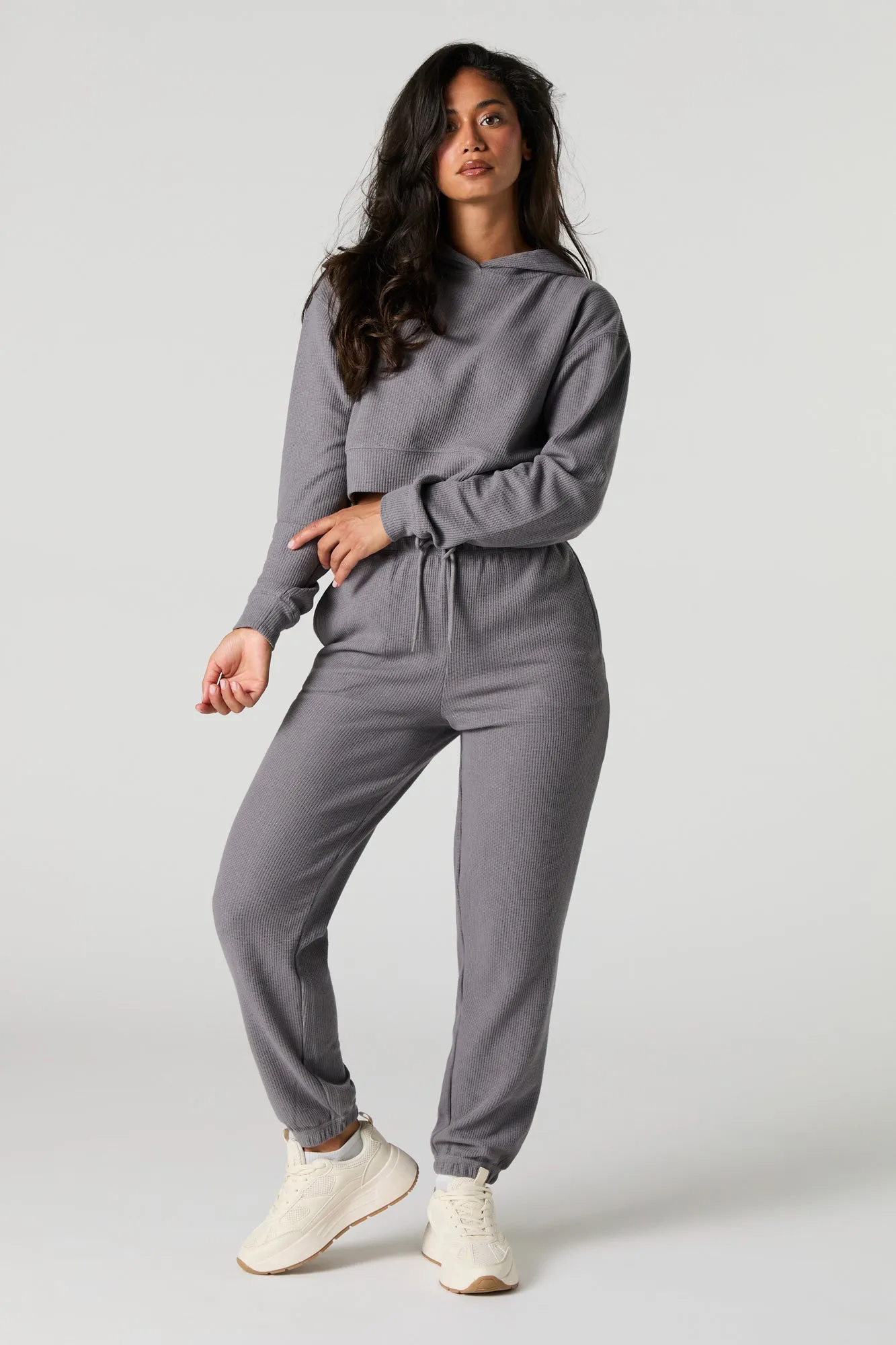 Haut à capuchon écourté en tricot gaufré sold by Urban Planet product image thumbnail 3