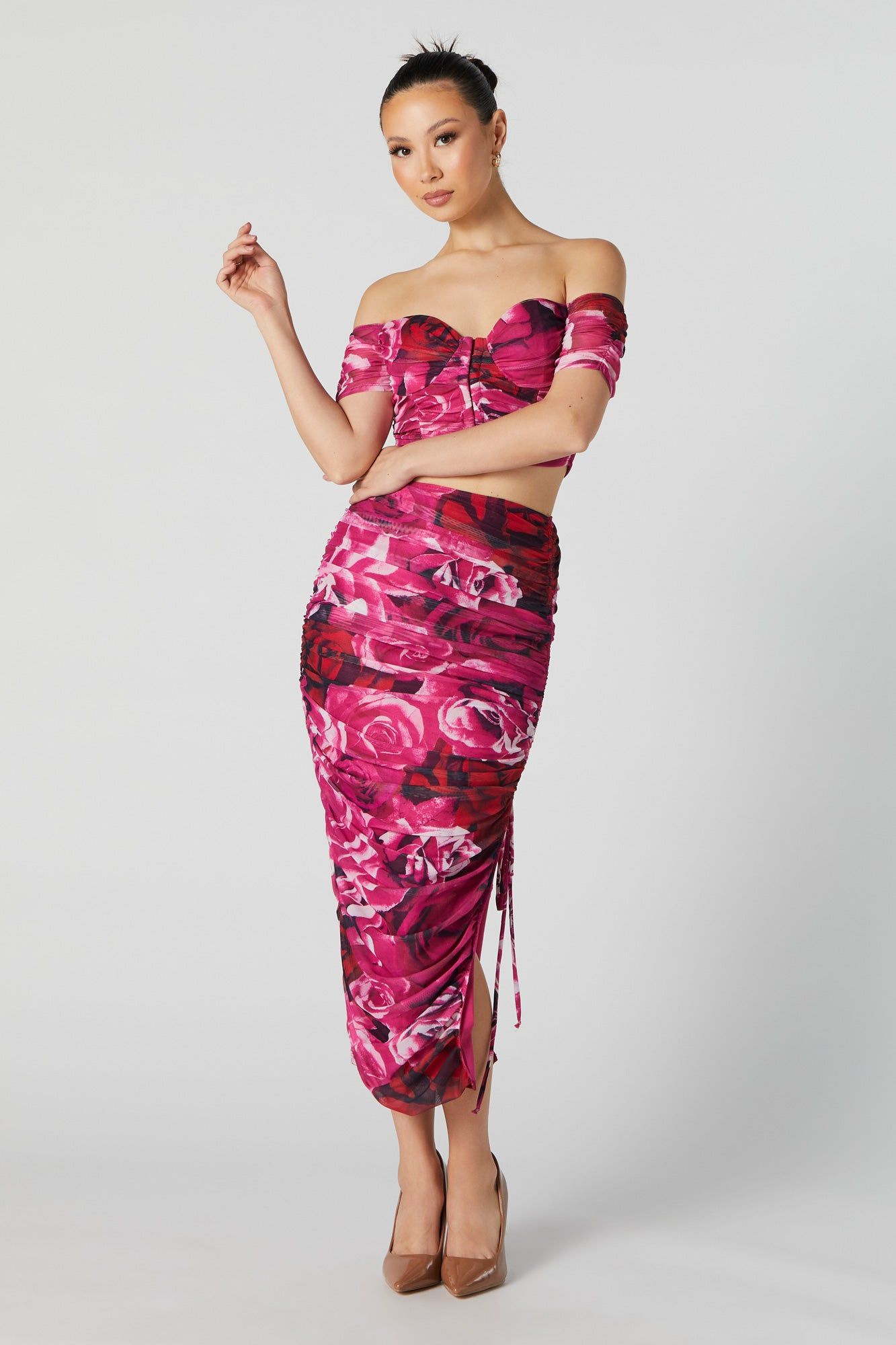 Jupe midi en filet ruché fleuri à taille coulissante sold by Urban Planet product image thumbnail 4