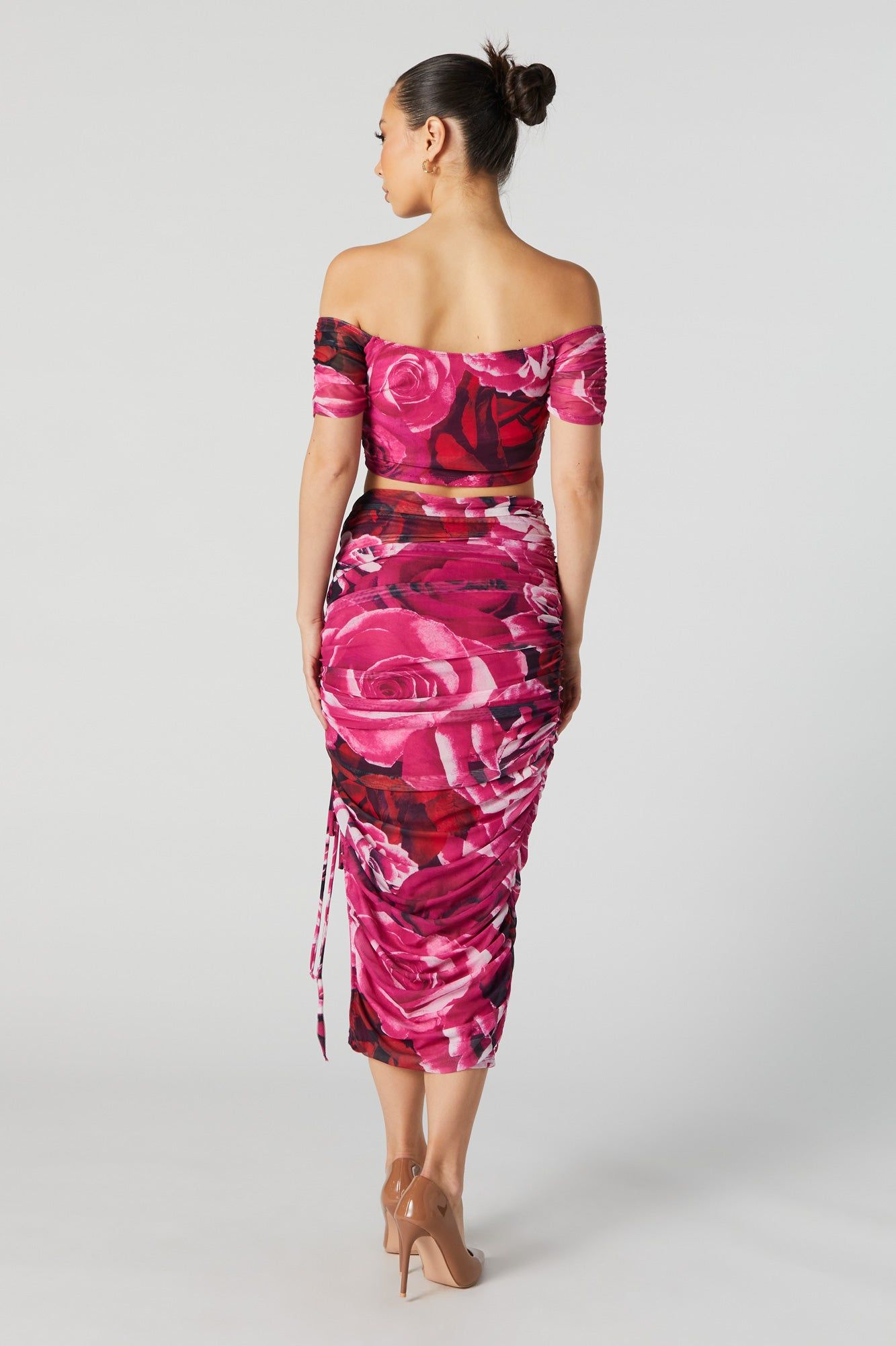Jupe midi en filet ruché fleuri à taille coulissante sold by Urban Planet product image thumbnail 2
