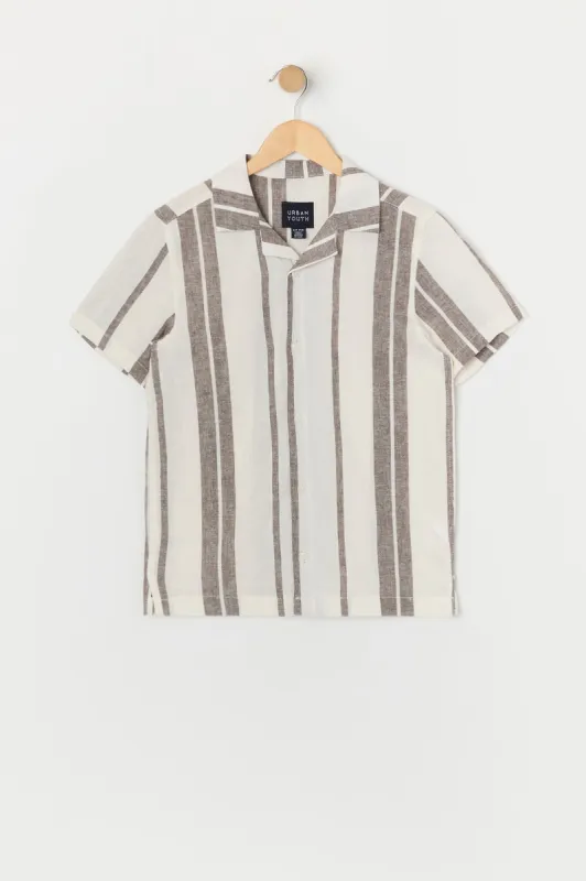 Boys Linen Striped Short Sleeve Button-Up Top sold by Urban Planet