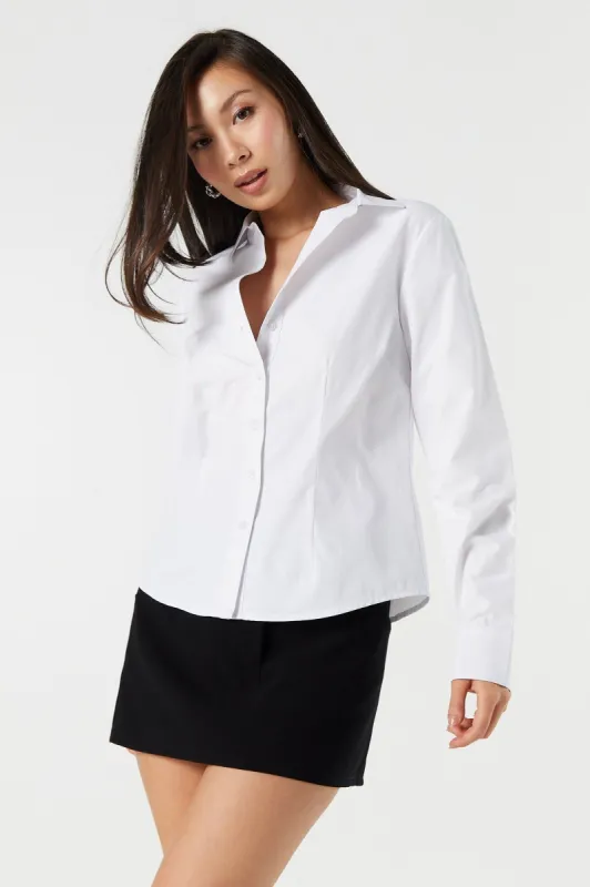 Poplin Collared Button-Up Top sold by Urban Planet