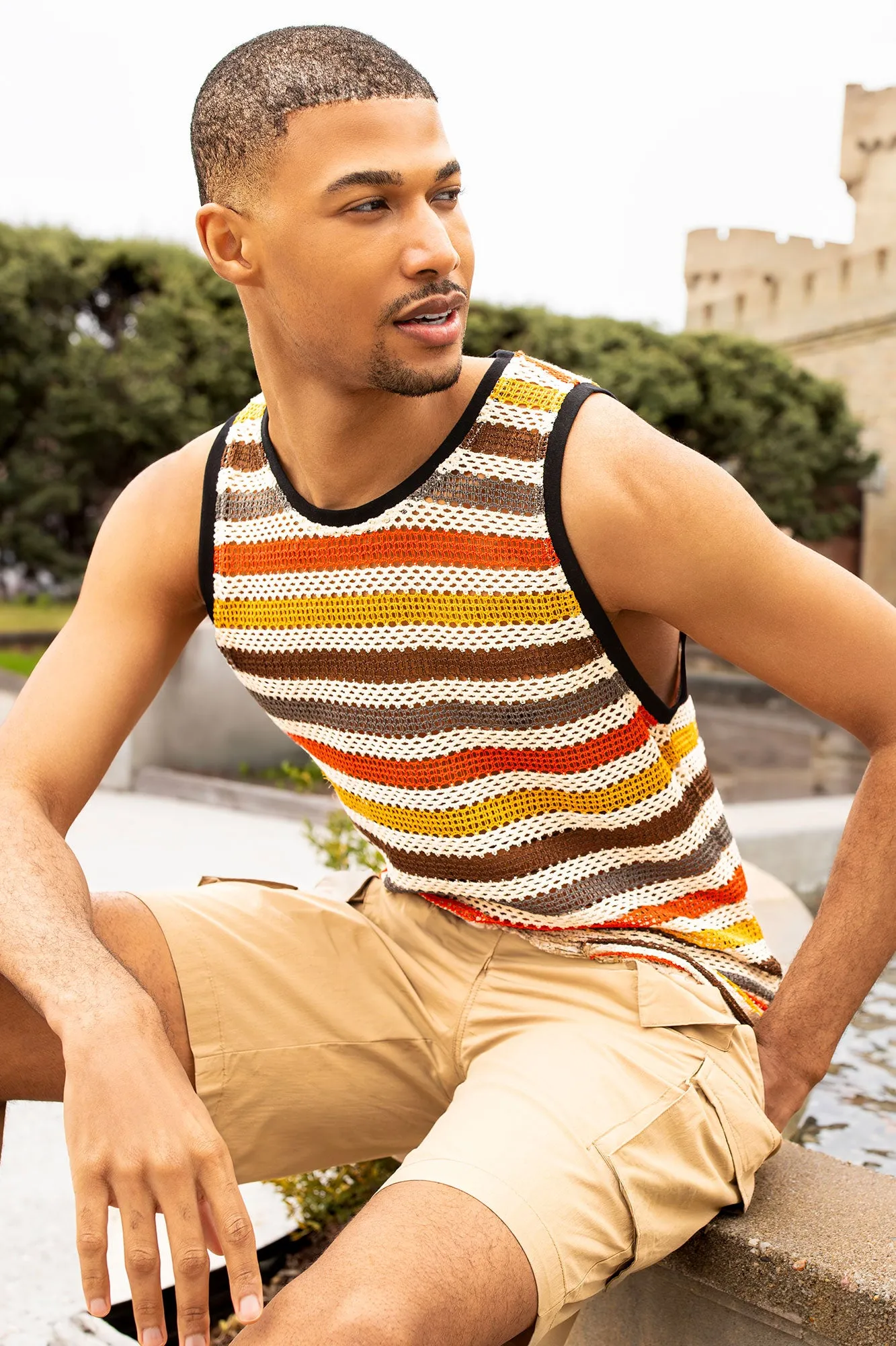 Camisole ras du cou crochetée et rayée sold by Urban Planet