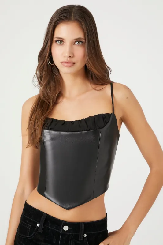 Faux Leather Ruffle Trim Crop Top sold by Urban Planet