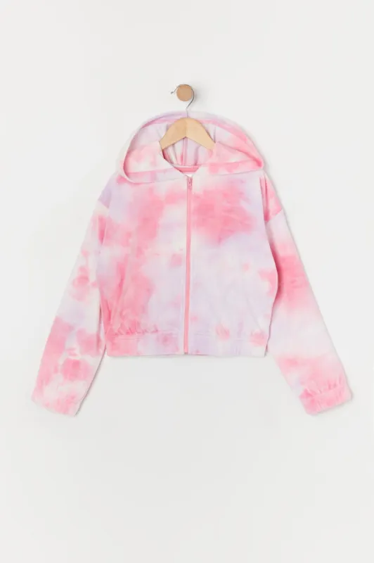 Girls Tie Dye Velour Zip-Up Hoodie sold by Urban Planet