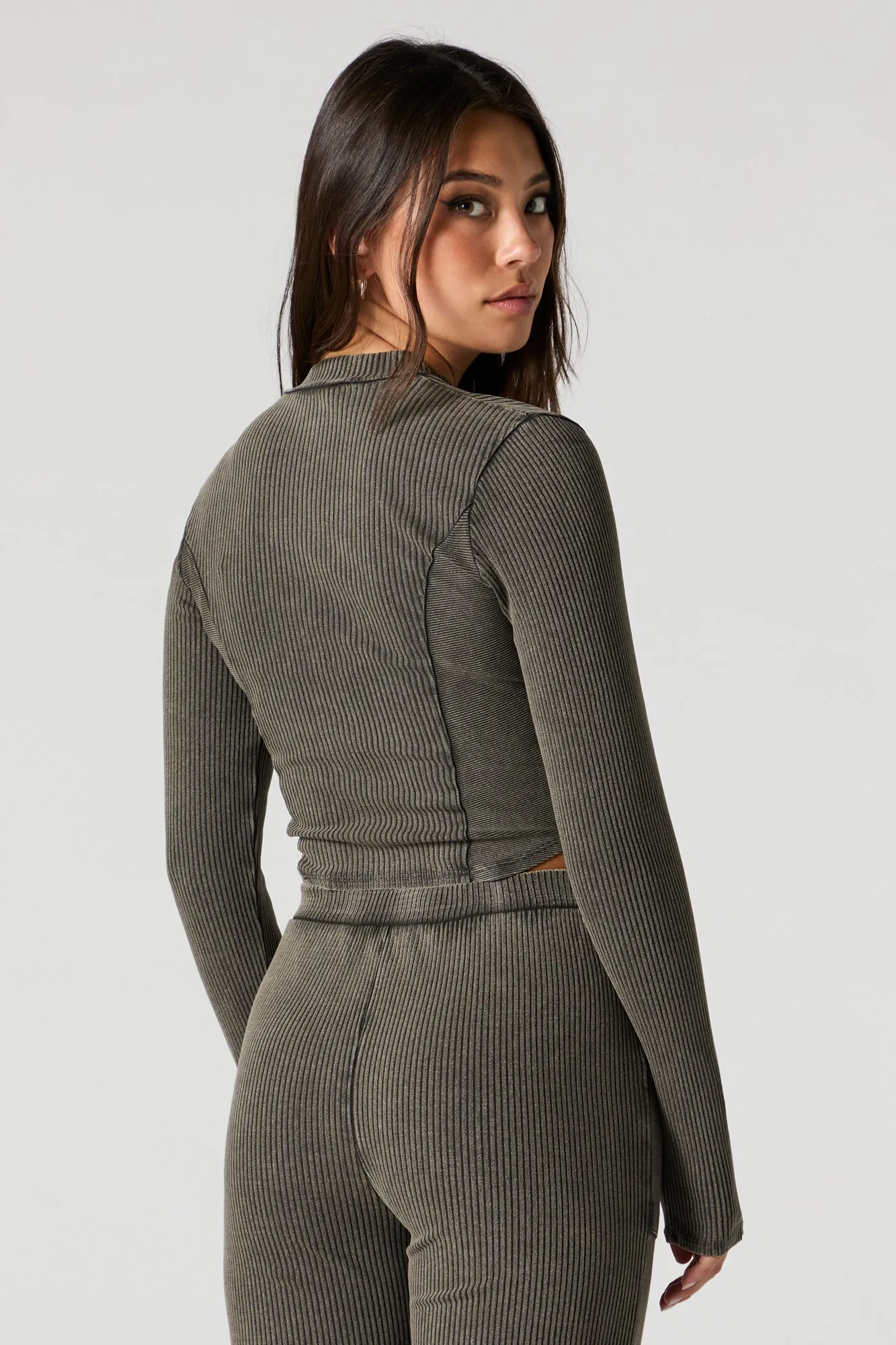 Ribbed Zip-Up Long Sleeve Crop Top sold by Urban Planet product image thumbnail 5