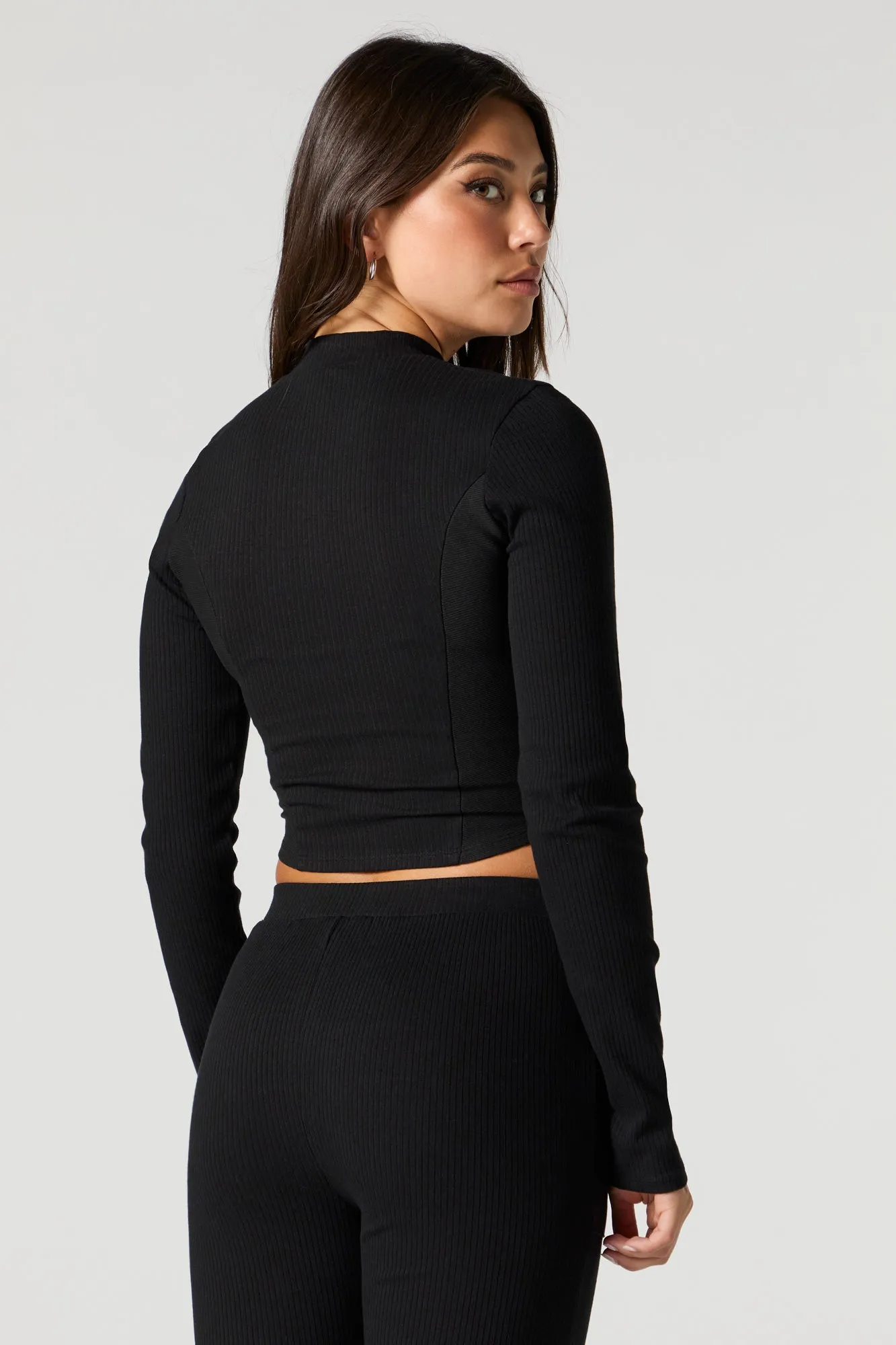 Ribbed Zip-Up Long Sleeve Crop Top sold by Urban Planet product image thumbnail 2