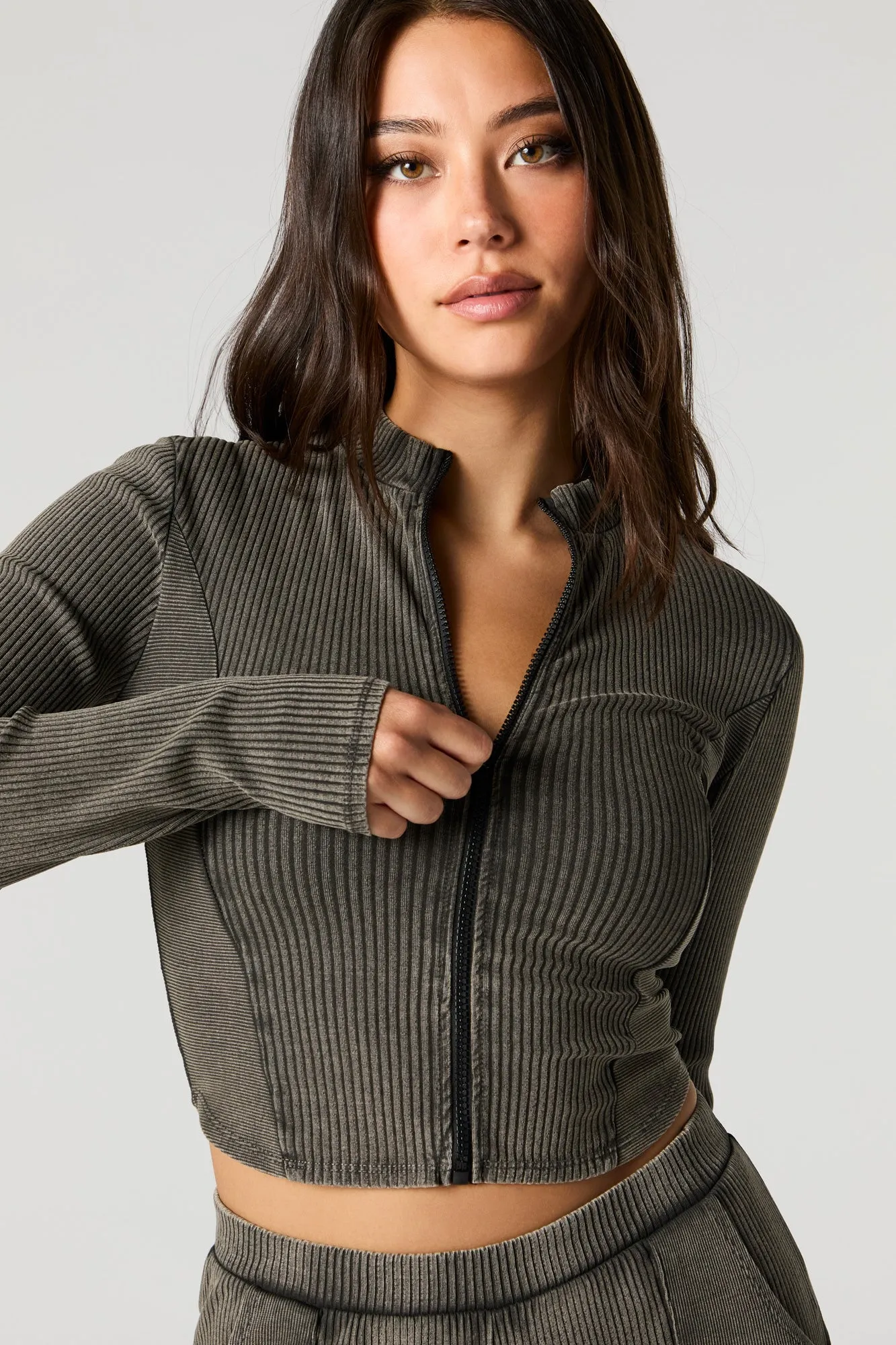 Ribbed Zip-Up Long Sleeve Crop Top sold by Urban Planet product image thumbnail 4