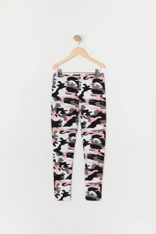 Girls Pink Camo Print Soft Fleece Legging sold by Urban Planet