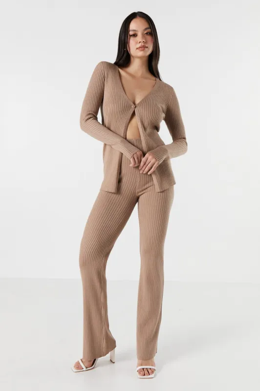 High Rise Ribbed Wide Leg Pant sold by Urban Planet
