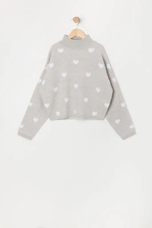Chandail en tricot à imprimé Coeur avec col cheminée pour fille sold by Urban Planet