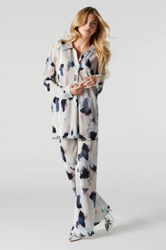 Plisse Abstract Print Wide Leg Pant sold by Urban Planet