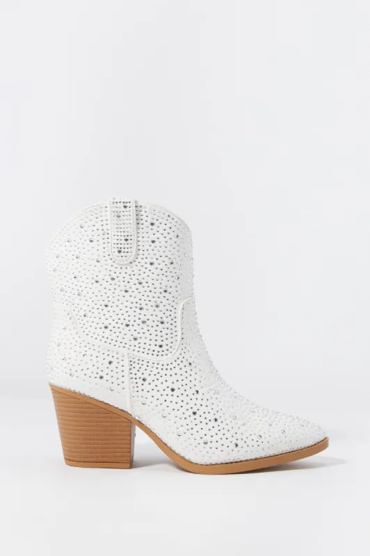 White Rhinestone Cowboy Boot sold by Urban Planet