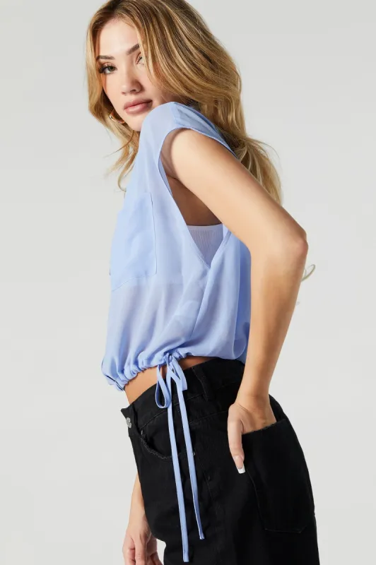 Sleeveless Button-Up Cinched Top sold by Urban Planet