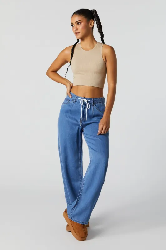 Light Wash Wide Leg Drawstring Pant sold by Urban Planet