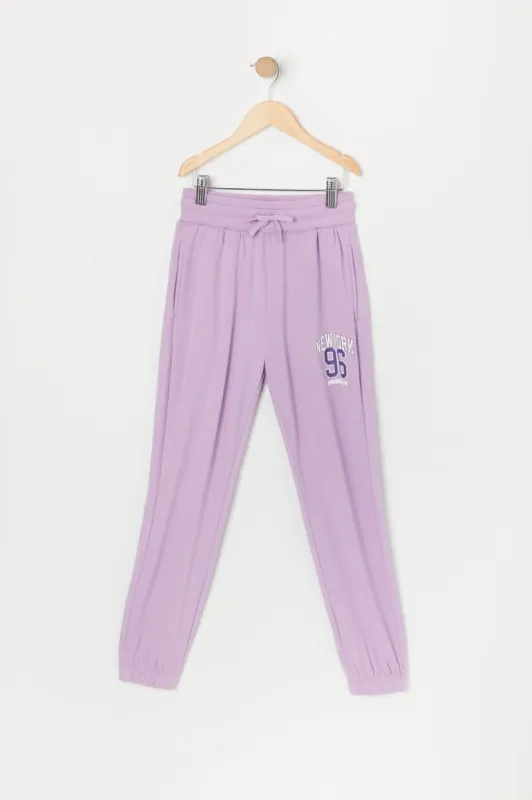 Girls New York Graphic Fleece Jogger sold by Urban Planet
