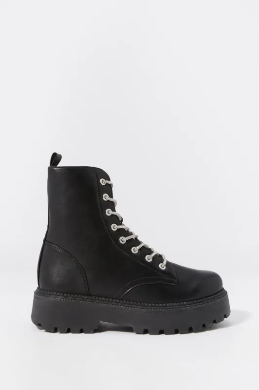 Faux-Leather Lace Up Boot sold by Urban Planet