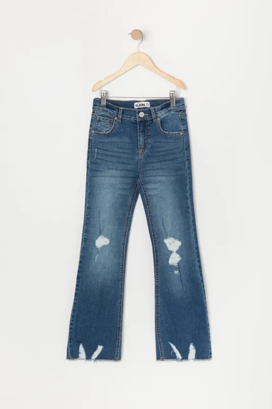 Girls Austin Medium Wash Distressed High Rise Flare Jean sold by Urban Planet