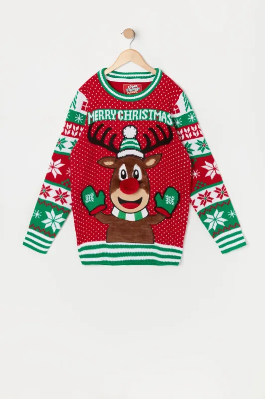 Boys Furry 3D Rudolph Ugly Xmas Sweater sold by Urban Planet