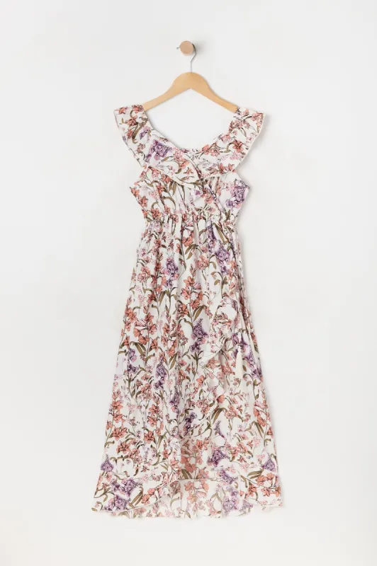 Girls Floral High-Low Flounce Dress sold by Urban Planet