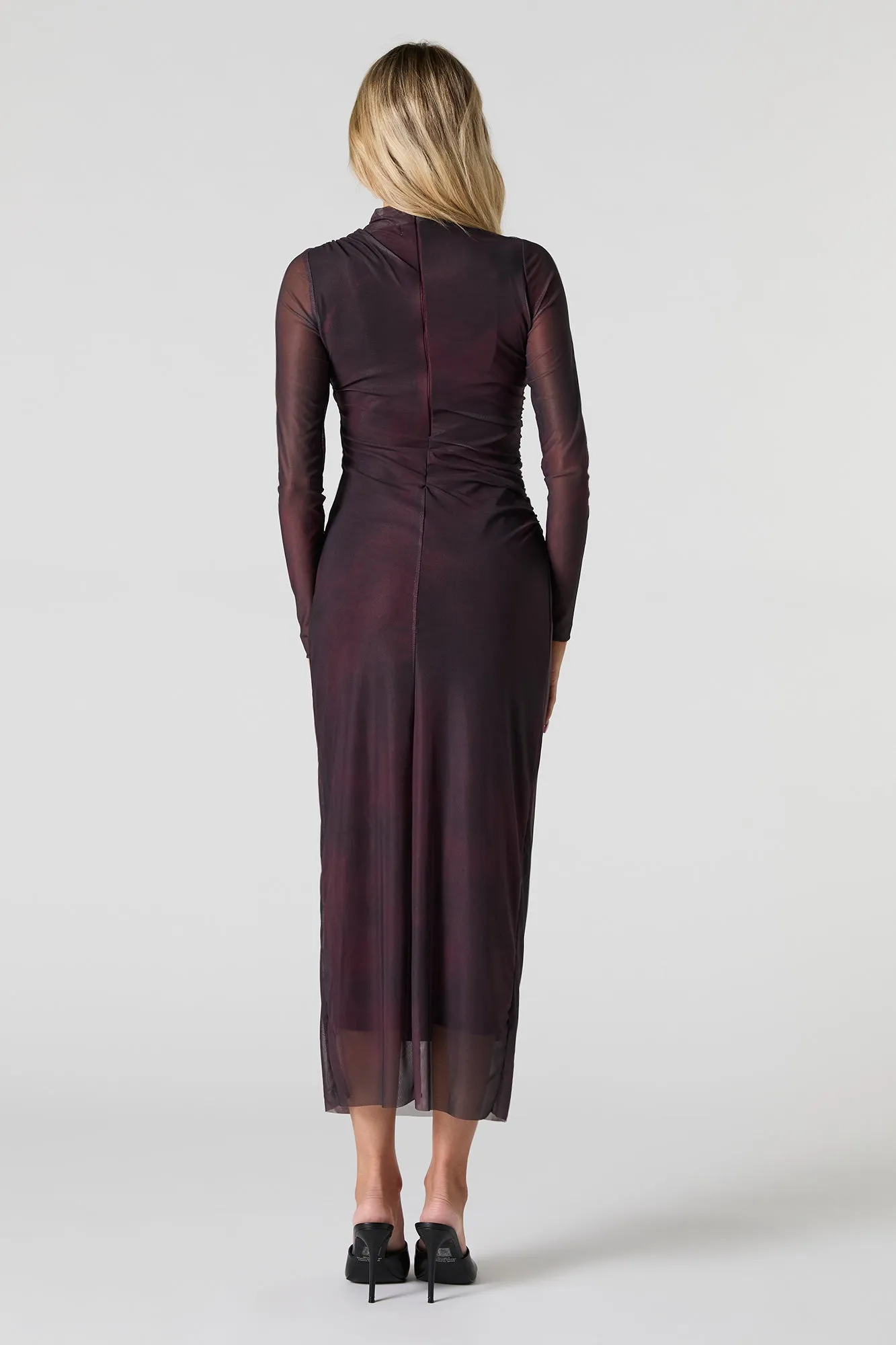 Mesh Mock Neck Long Sleeve Midi Dress sold by Urban Planet product image thumbnail 4