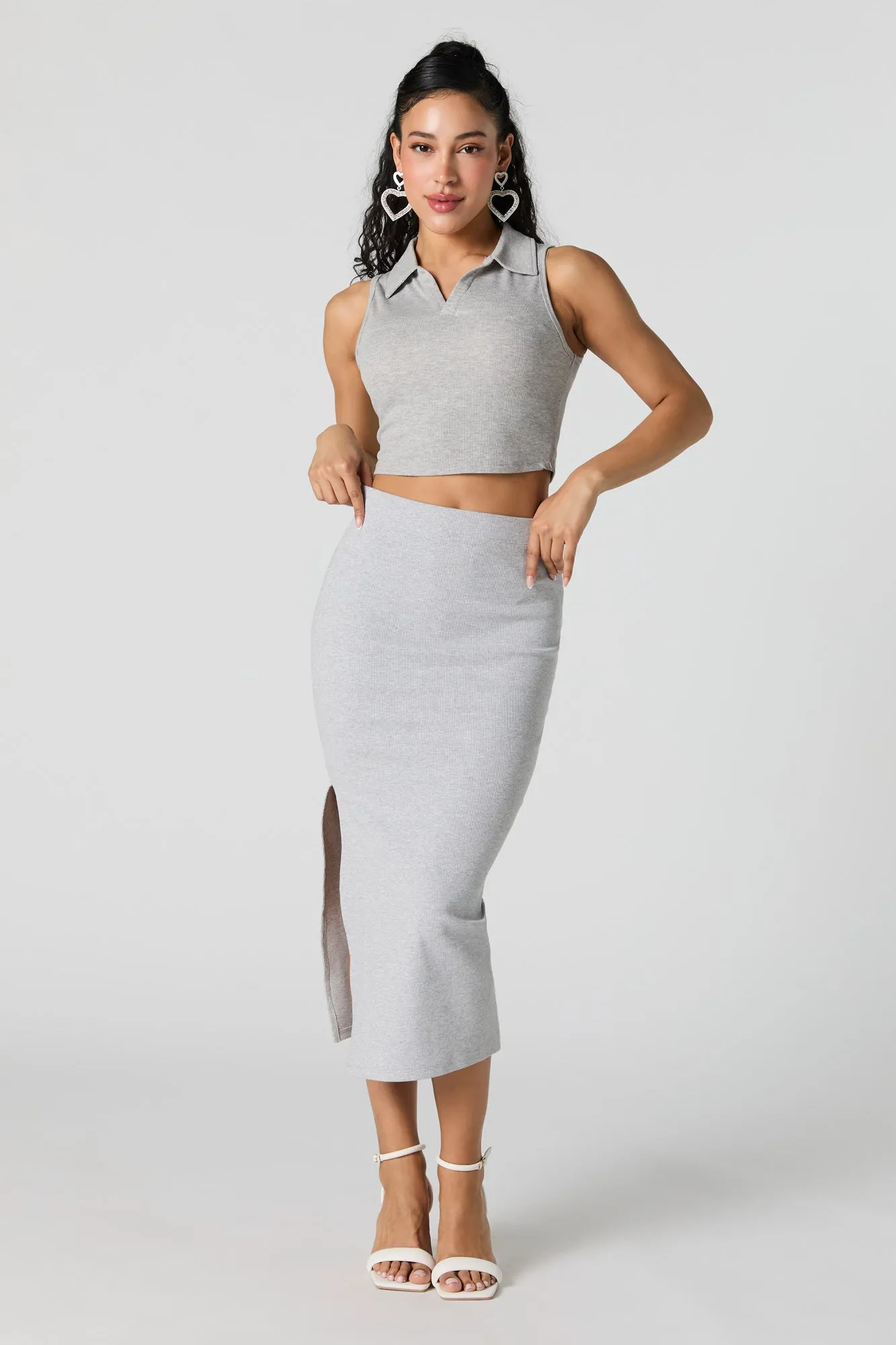 Ribbed Side Slit Midi Skirt sold by Urban Planet